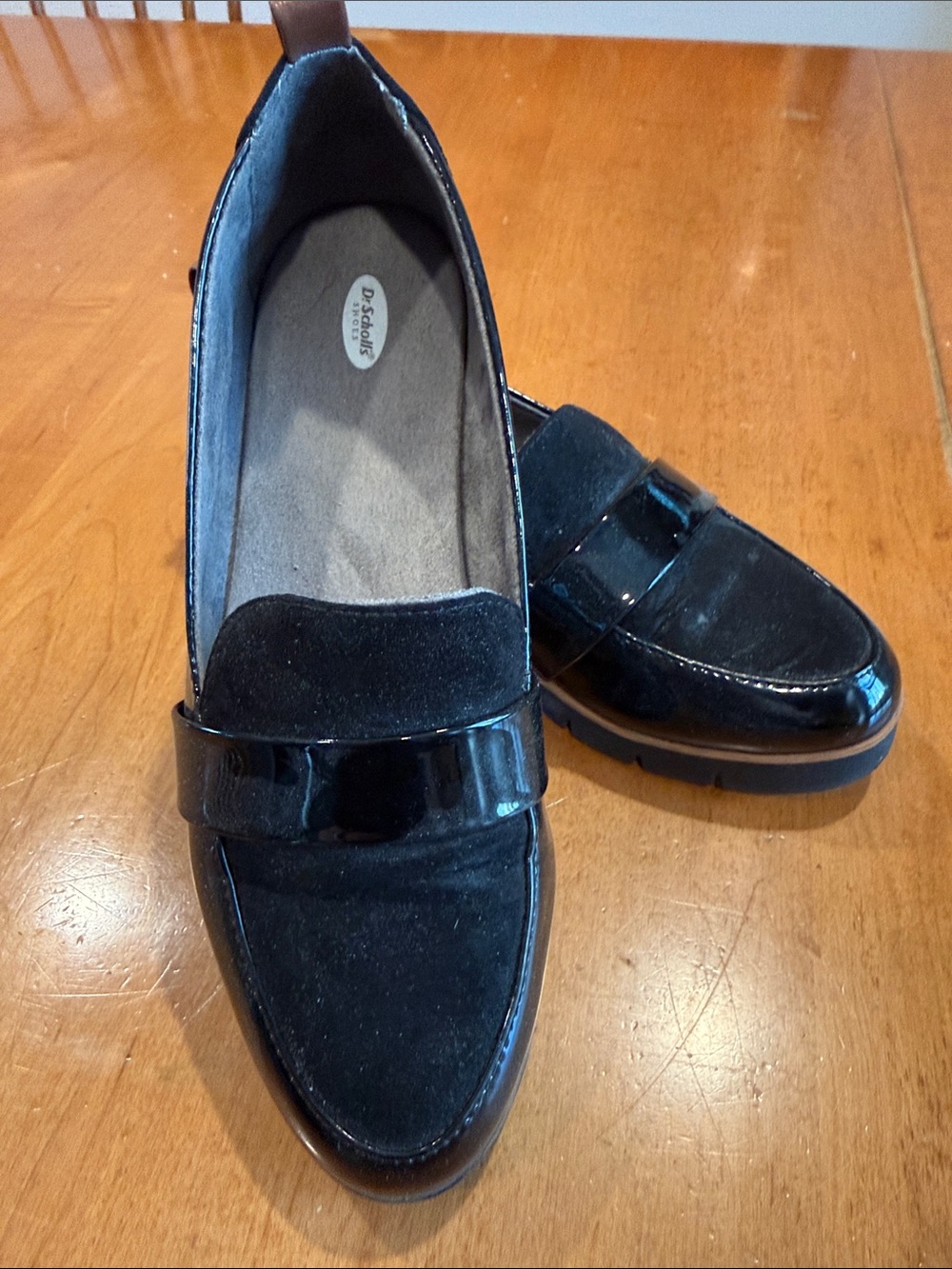 Dr. Scholl's Black Patent and Suede Slip-On Loafers